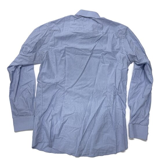 Eton Button Up Shirt Mens 15.75 15 3/4 - 40 Medium Blue Check Long Sleeve Spread - Picture 9 of 9